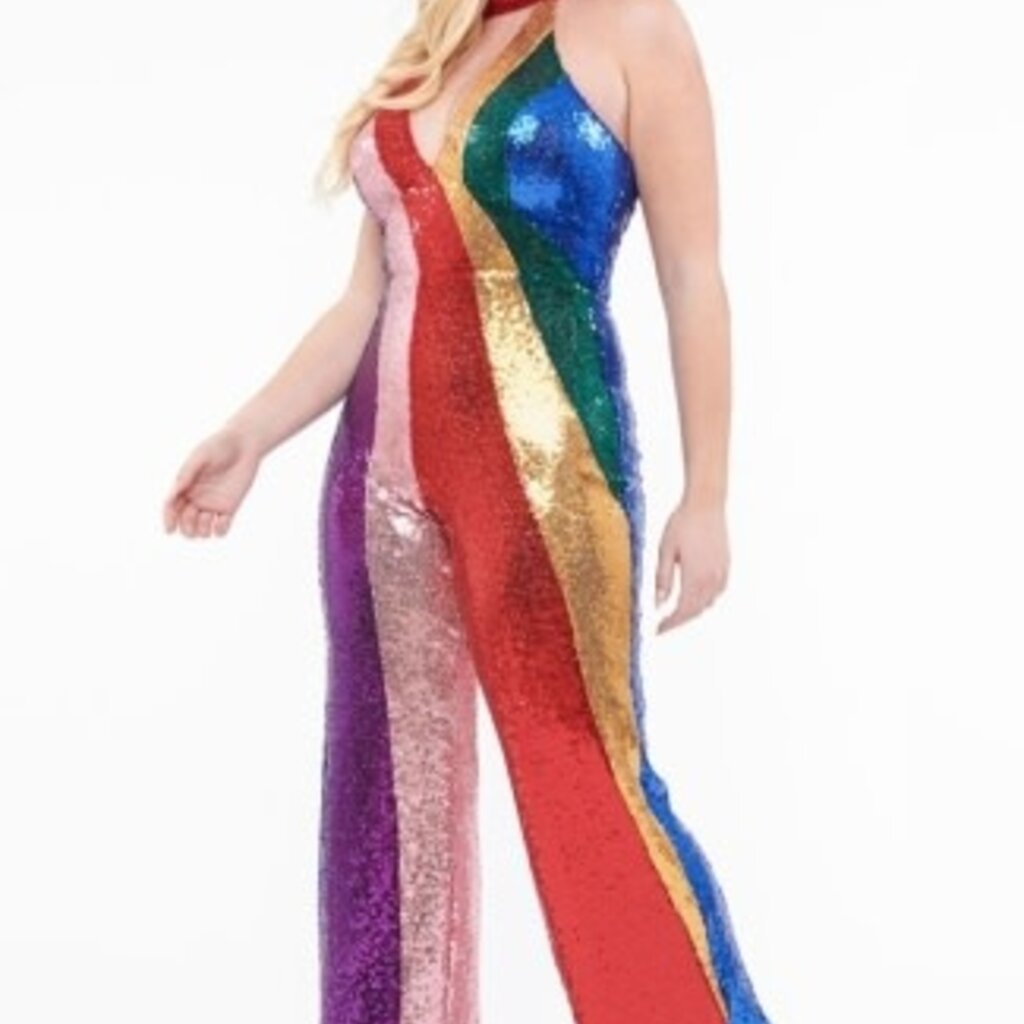 Unique Vintage & Smak Parlour 1960s Rainbow Sequin Glamour Goddess Jumpsuit