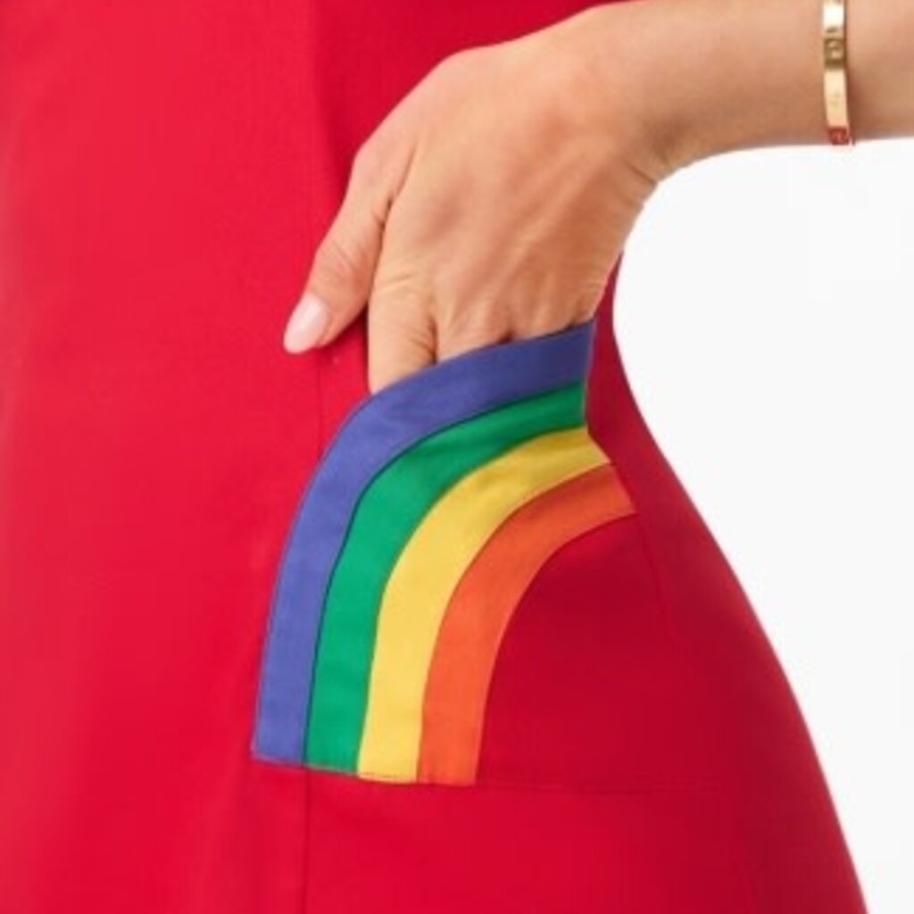 Unique Vintage & Smak Parlour Red Rainbow Pocket Mod Shift Dress