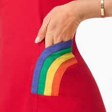 Unique Vintage & Smak Parlour Red Rainbow Pocket Mod Shift Dress