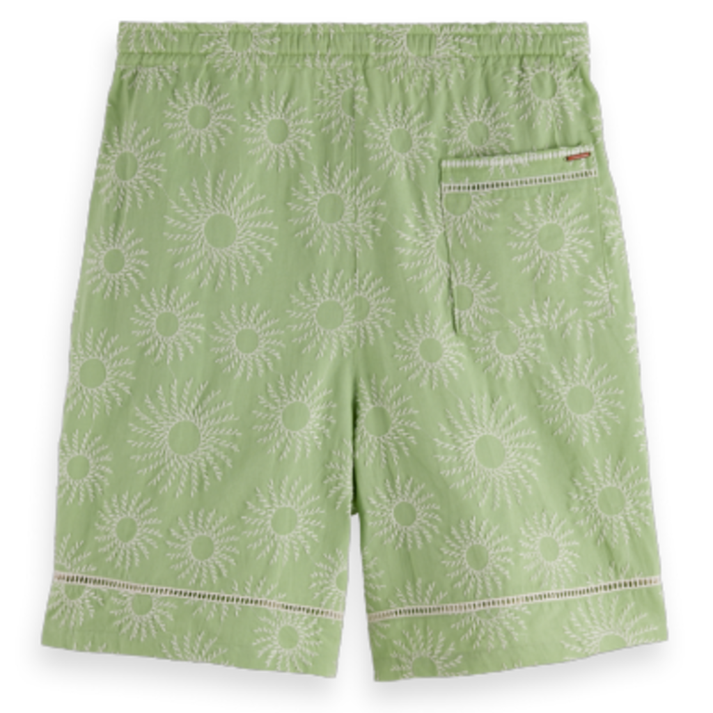EMBROIDERED COTTON/LINEN BERMUDA SHORT