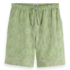 EMBROIDERED COTTON/LINEN BERMUDA SHORT