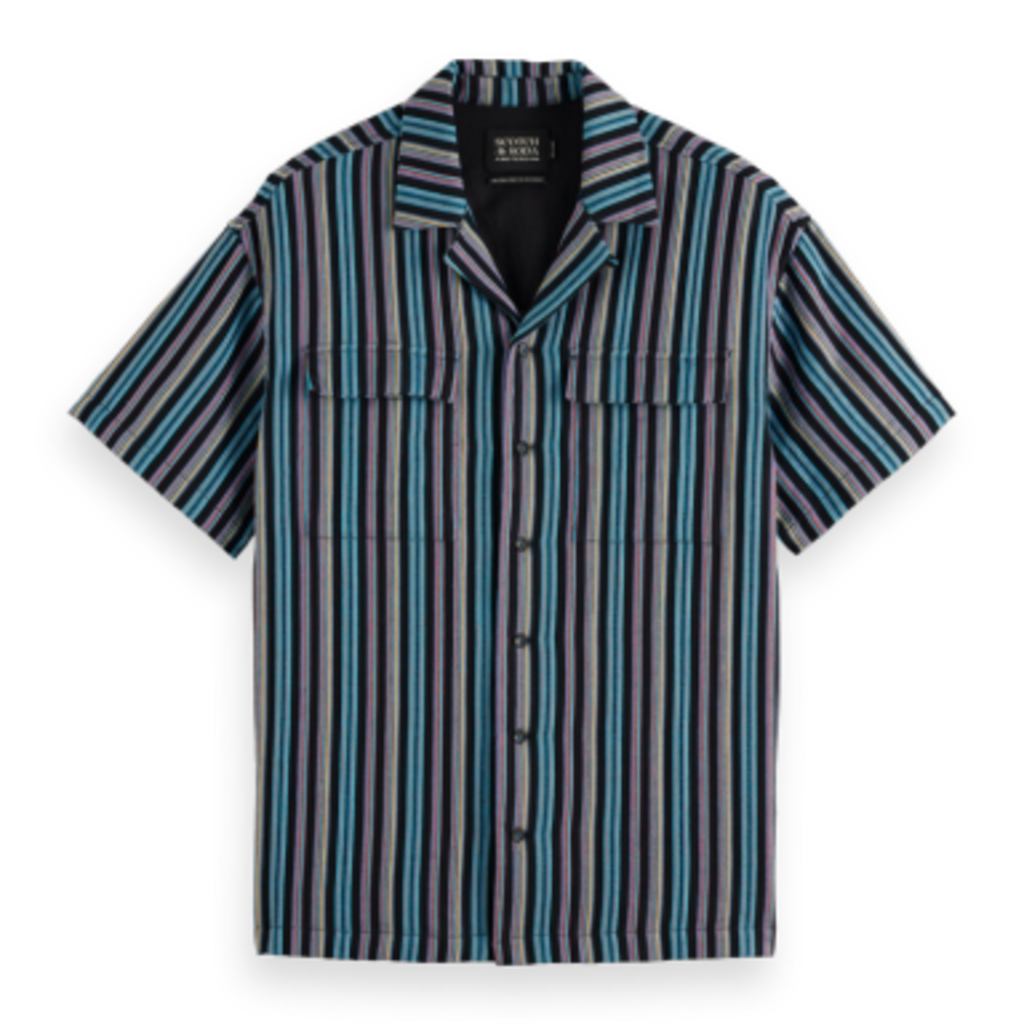 STRIPED SHORT-SLEEVED RELAXED-FIT JACQUARD SHIRT