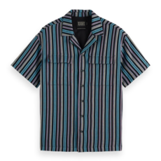 STRIPED SHORT-SLEEVED RELAXED-FIT JACQUARD SHIRT