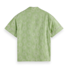 EMBROIDERED SHORT-SLEEVED LINEN-BLEND RELAXED-FIT SHIRT