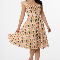 Unique Vintage & Smak Parlour Magnolia Place Multicolor Pear Print Cotton Barbara Swing Dress