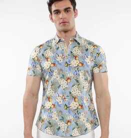 ST33LE (Steele) SUM25 ST 9321 Slate/Yellow Blossoms Printed Cotton Knit Shirt