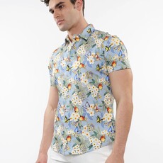 ST33LE (Steele) SUM25 ST 9321 Slate/Yellow Blossoms Printed Cotton Knit Shirt