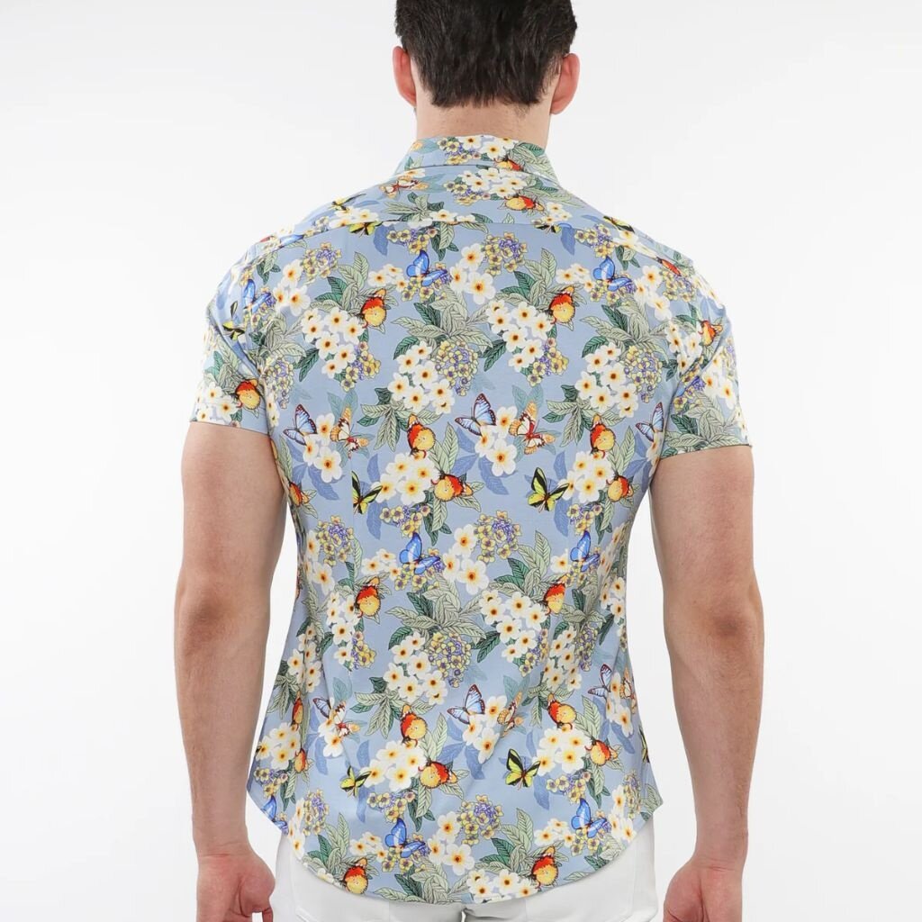 ST33LE (Steele) SUM25 ST 9321 Slate/Yellow Blossoms Printed Cotton Knit Shirt