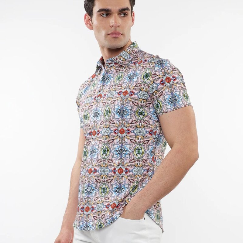 ST33LE (Steele) SUM25 ST 9323 Pink/Multi Fauna Printed Knit Shirt