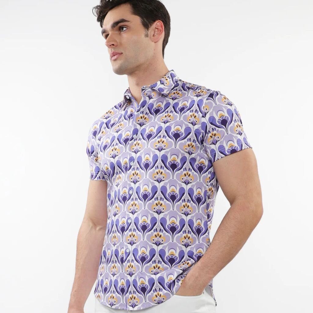 ST33LE (Steele) SUM25 ST 9324 Purple/Gold Floral Printed Knit Shirt