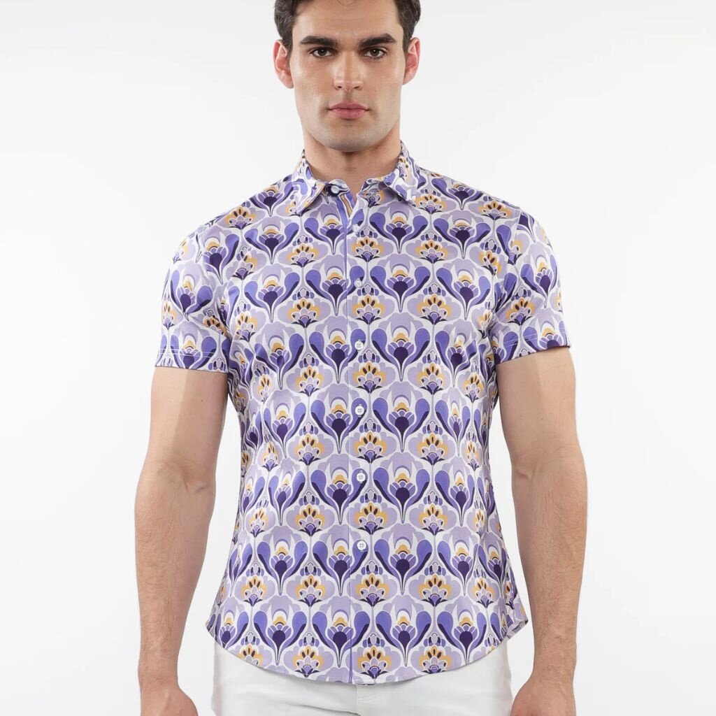 ST33LE (Steele) SUM25 ST 9324 Purple/Gold Floral Printed Knit Shirt