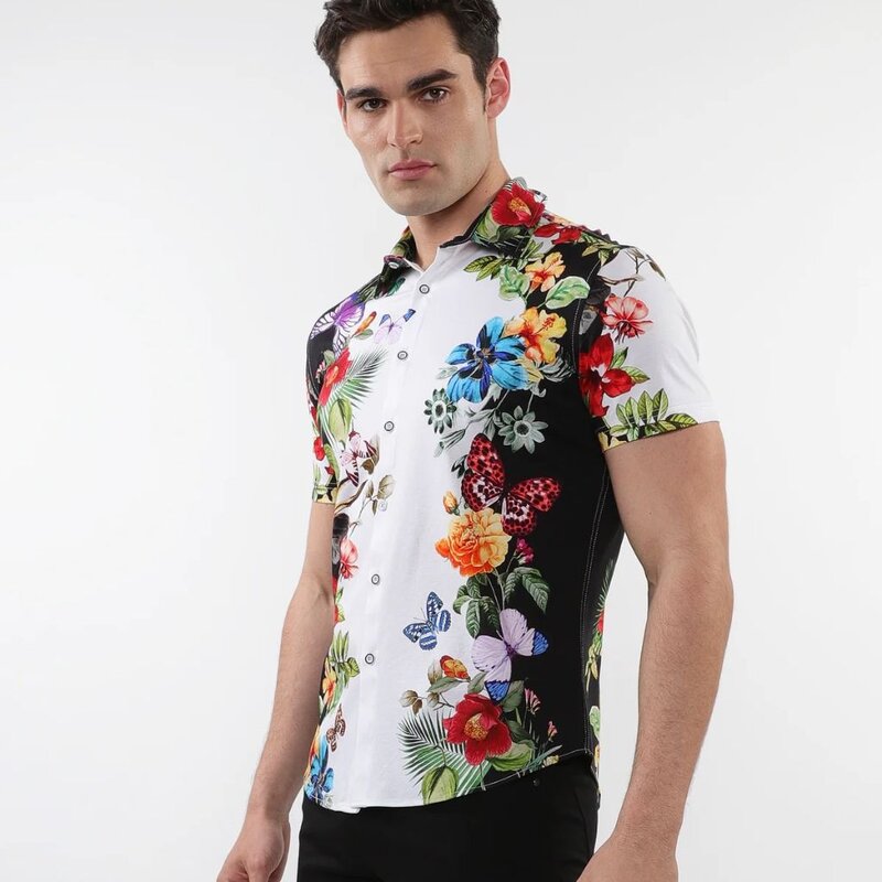ST33LE (Steele) SUM25 ST 9317 Black/Rainbow Butterflies Print Knit Shirt