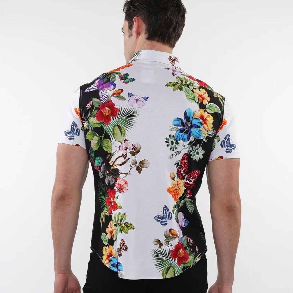 ST33LE (Steele) SUM25 ST 9317 Black/Rainbow Butterflies Print Knit Shirt