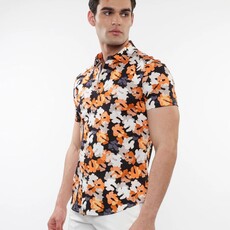 ST33LE (Steele) SUM25 ST 9310 Gray/Orange Floral Printed Knit Shirt
