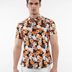 ST33LE (Steele) SUM25 ST 9310 Gray/Orange Floral Printed Knit Shirt