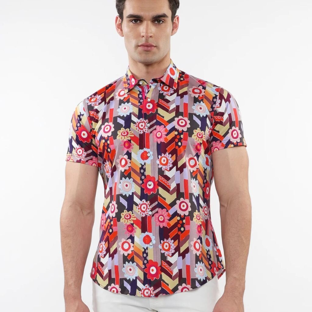 ST33LE (Steele) SUM25 ST 9313 Berry/Multi Abstract Printed Knit Shirt