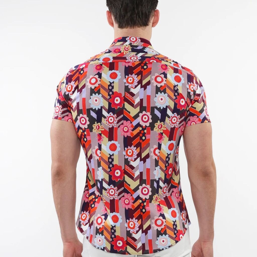 ST33LE (Steele) SUM25 ST 9313 Berry/Multi Abstract Printed Knit Shirt