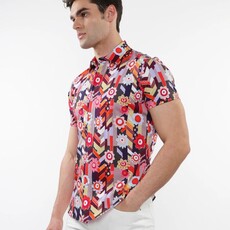 ST33LE (Steele) SUM25 ST 9313 Berry/Multi Abstract Printed Knit Shirt