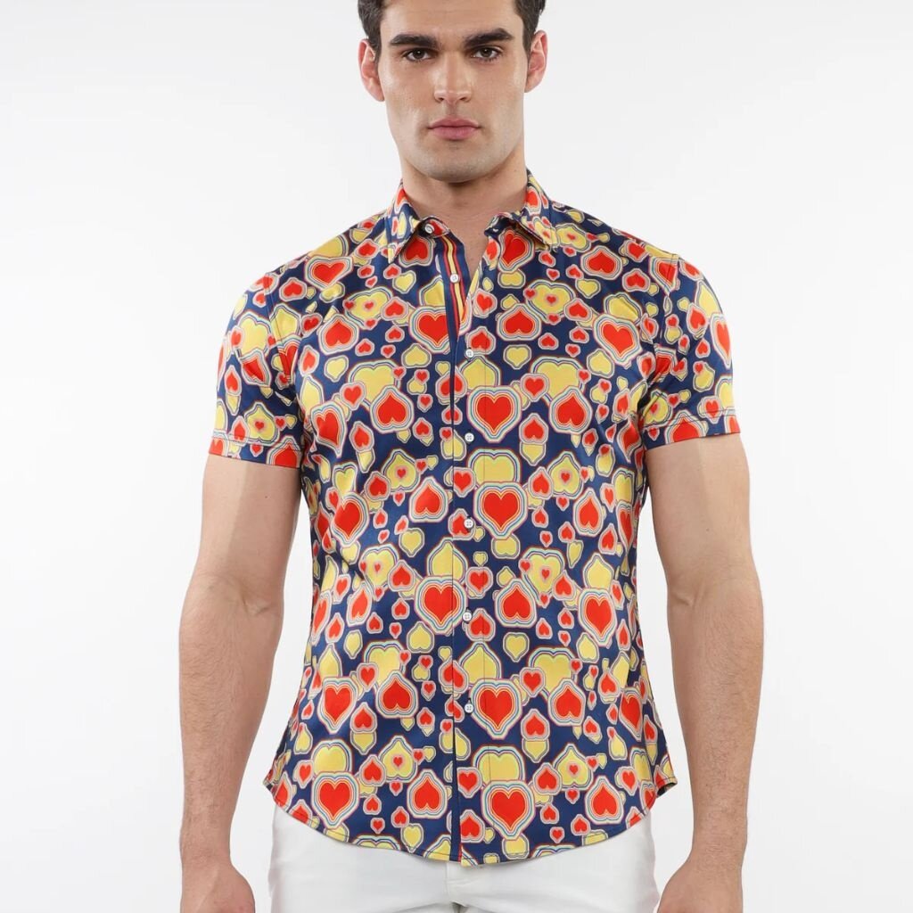 ST33LE (Steele) SUM25 ST 9315 Sapphire/Persimmon Hearts Printed Knit Shirt
