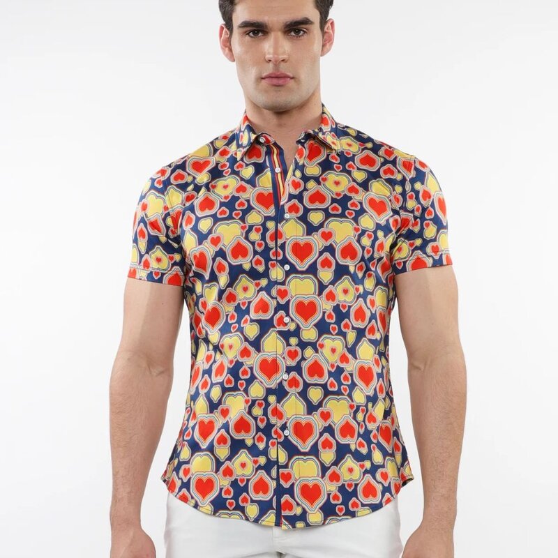 ST33LE (Steele) SUM25 ST 9315 Sapphire/Persimmon Hearts Printed Knit Shirt