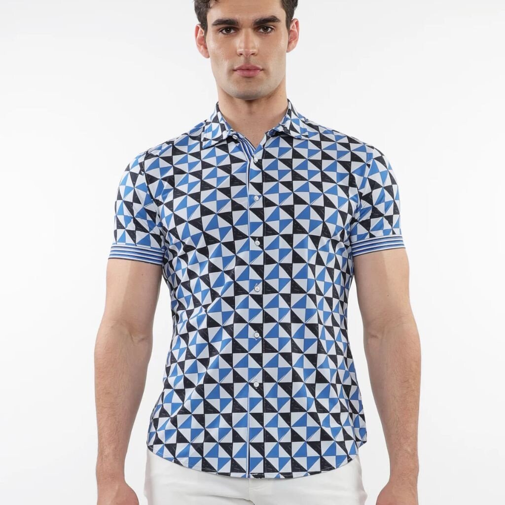 ST33LE (Steele) SUM25 ST 26021 Blue Sail/Navy Triangles Printed Performance Shirt