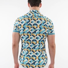 ST33LE (Steele) SUM25 ST 26022 Turquoise/Ochre Parquet Print Performance Shirt