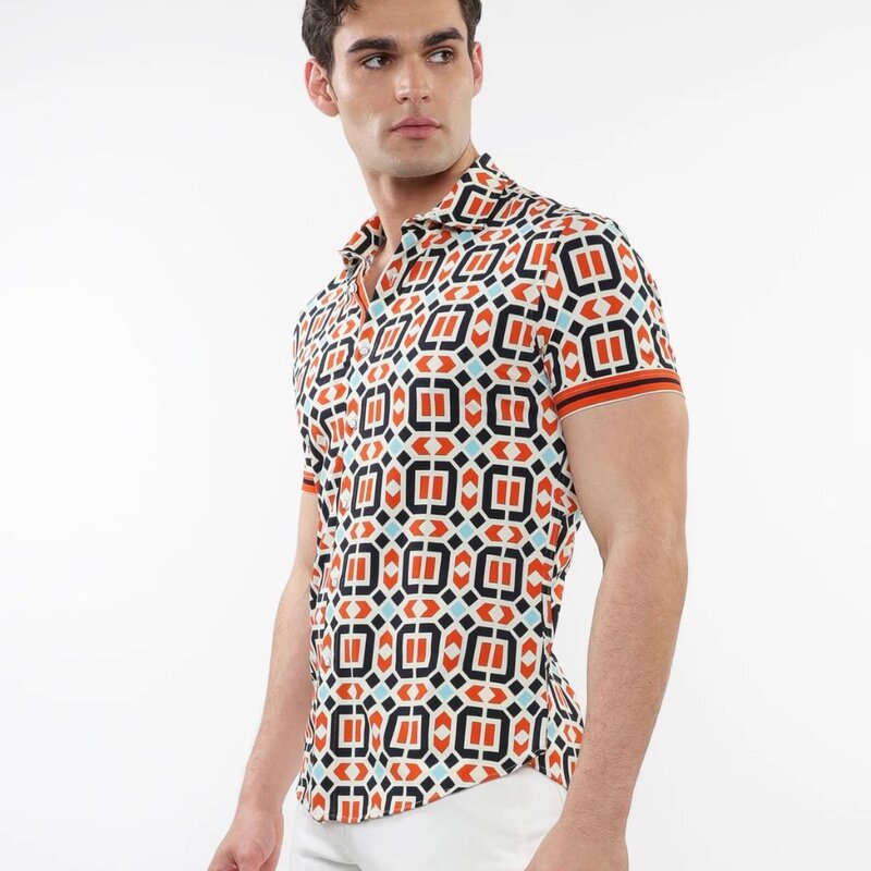ST33LE (Steele) SUM25 ST 26023 Rust/Marine Tiles Print Performance Shirt