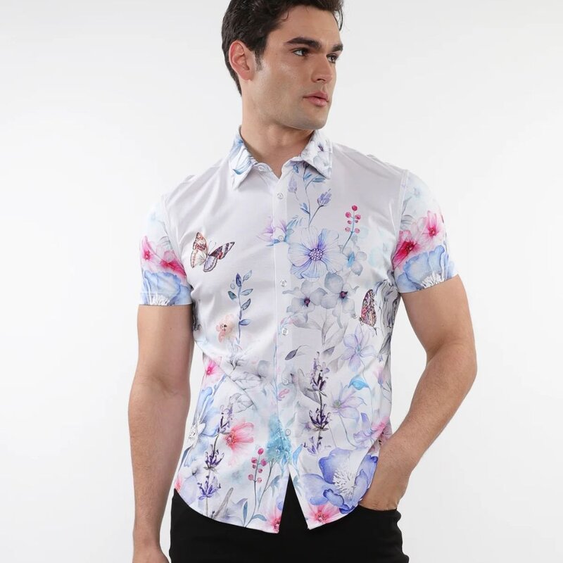 ST33LE (Steele) SUM25 ST 9318 Blue/Teal Watercolor Printed Knit Shirt