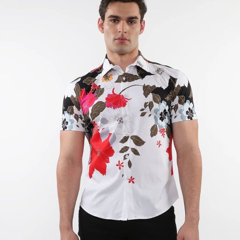 ST33LE (Steele) SUM25 ST 9319 Black/Red Floral Printed Knit Shirt