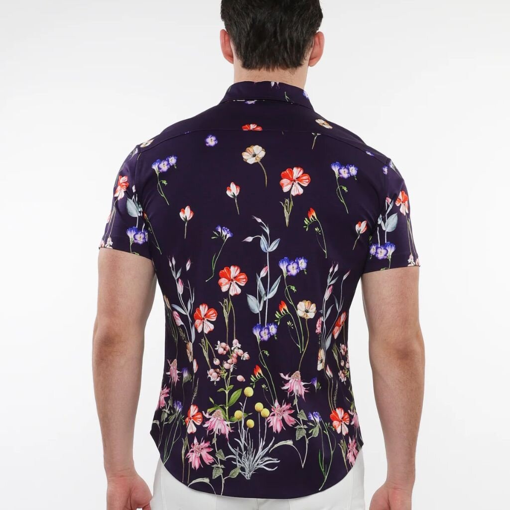 ST33LE (Steele) SUM25 ST 9320 Purple/Multi Blooms Printed Knit Shirt