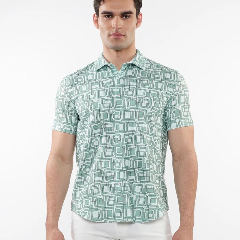 ST33LE (Steele) SUM25 ST 48064 Fern/Mint Squares Open Knit Shirt