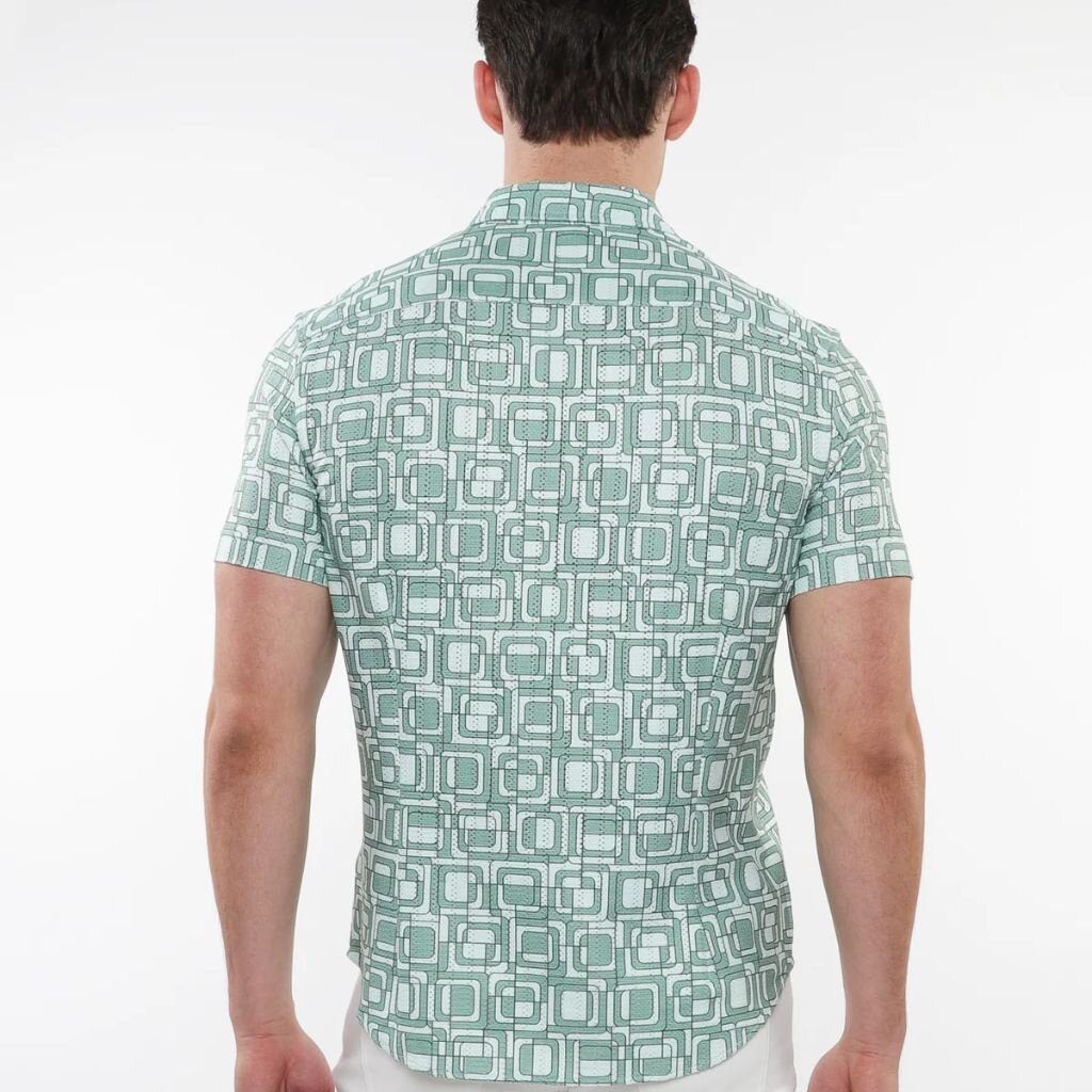 ST33LE (Steele) SUM25 ST 48064 Fern/Mint Squares Open Knit Shirt
