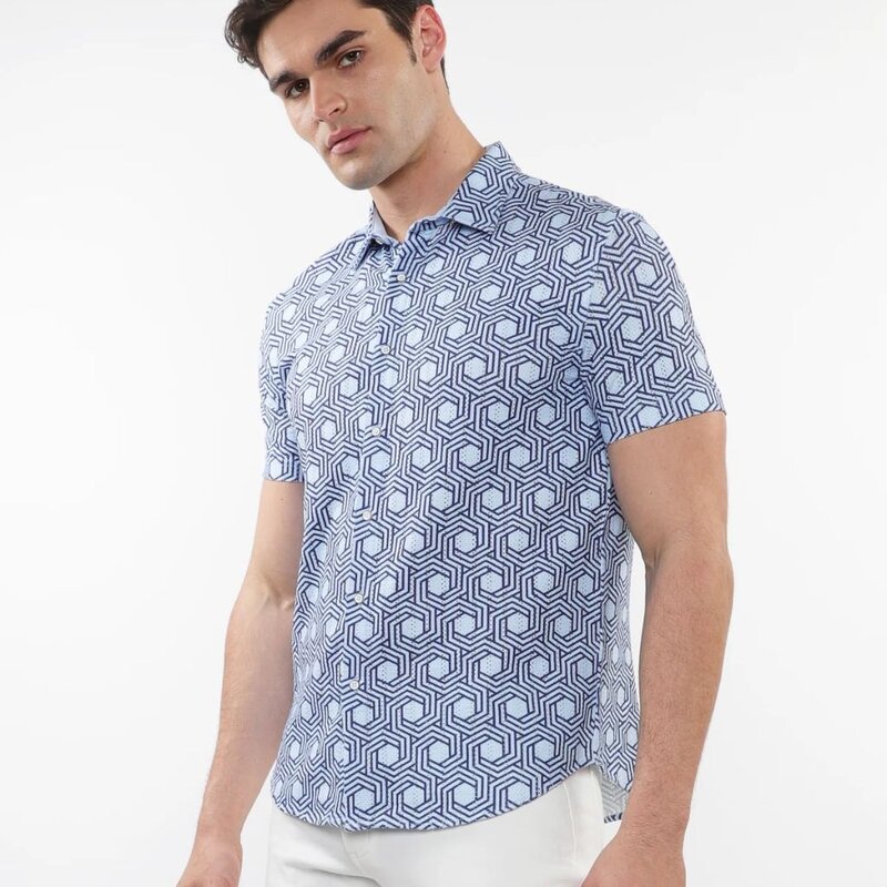 ST33LE (Steele) SUM25 ST 48068 Navy/Cloud Hex Open Knit Shirt