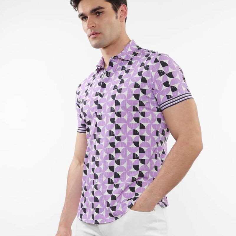 ST33LE (Steele) SUM25 ST 26020 Purple/Black Circles Printed Performance Shirt