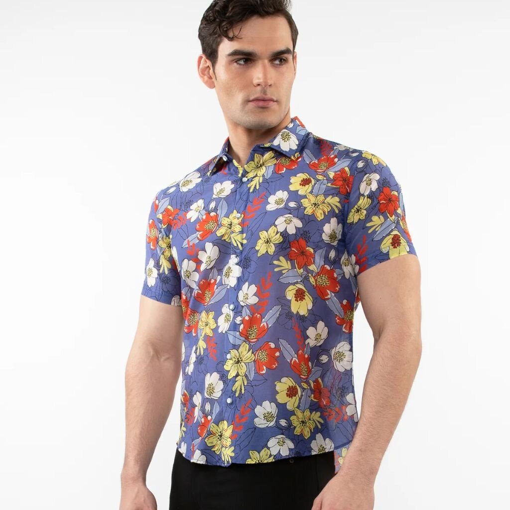 Postmarc SUM25 PM 46038 Purple/Spice Floral Cotton Silk Short Sleeve Shirt