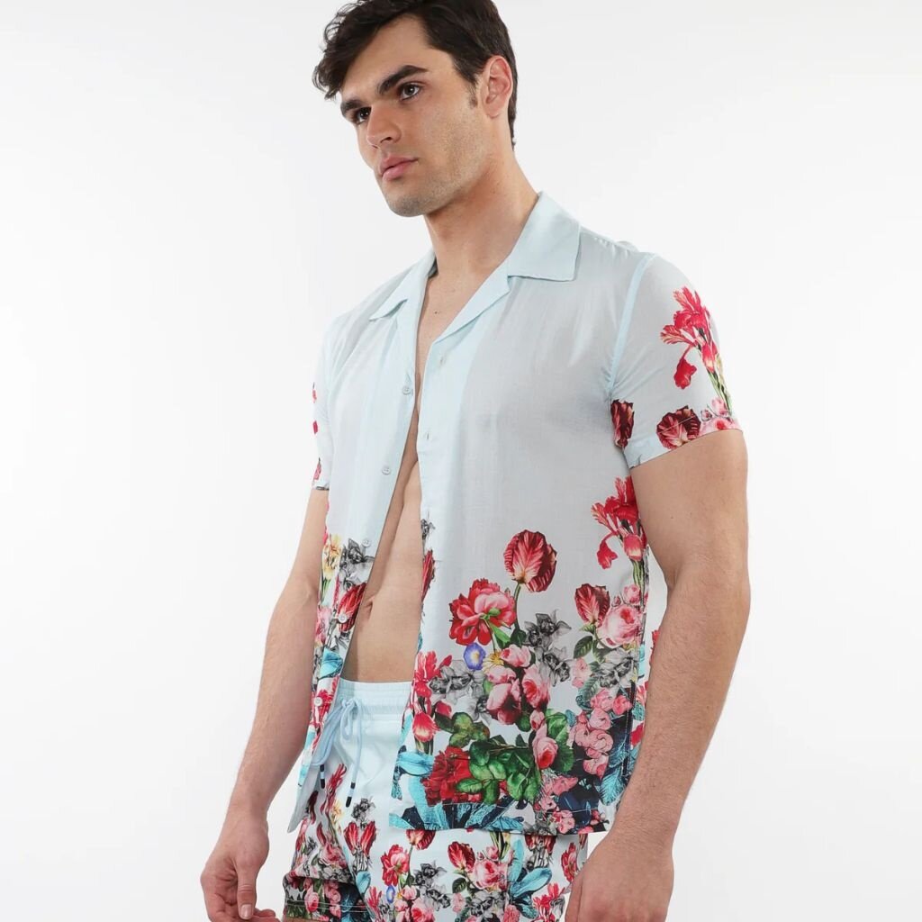 Postmarc SUM25 PM 490178 Mint/Multi Floral Print Modal Short Sleeve Shirt