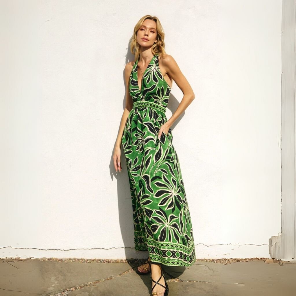 Dress Forum SUM25 Elegant Perception Crossed Back Strap Maxi Dress