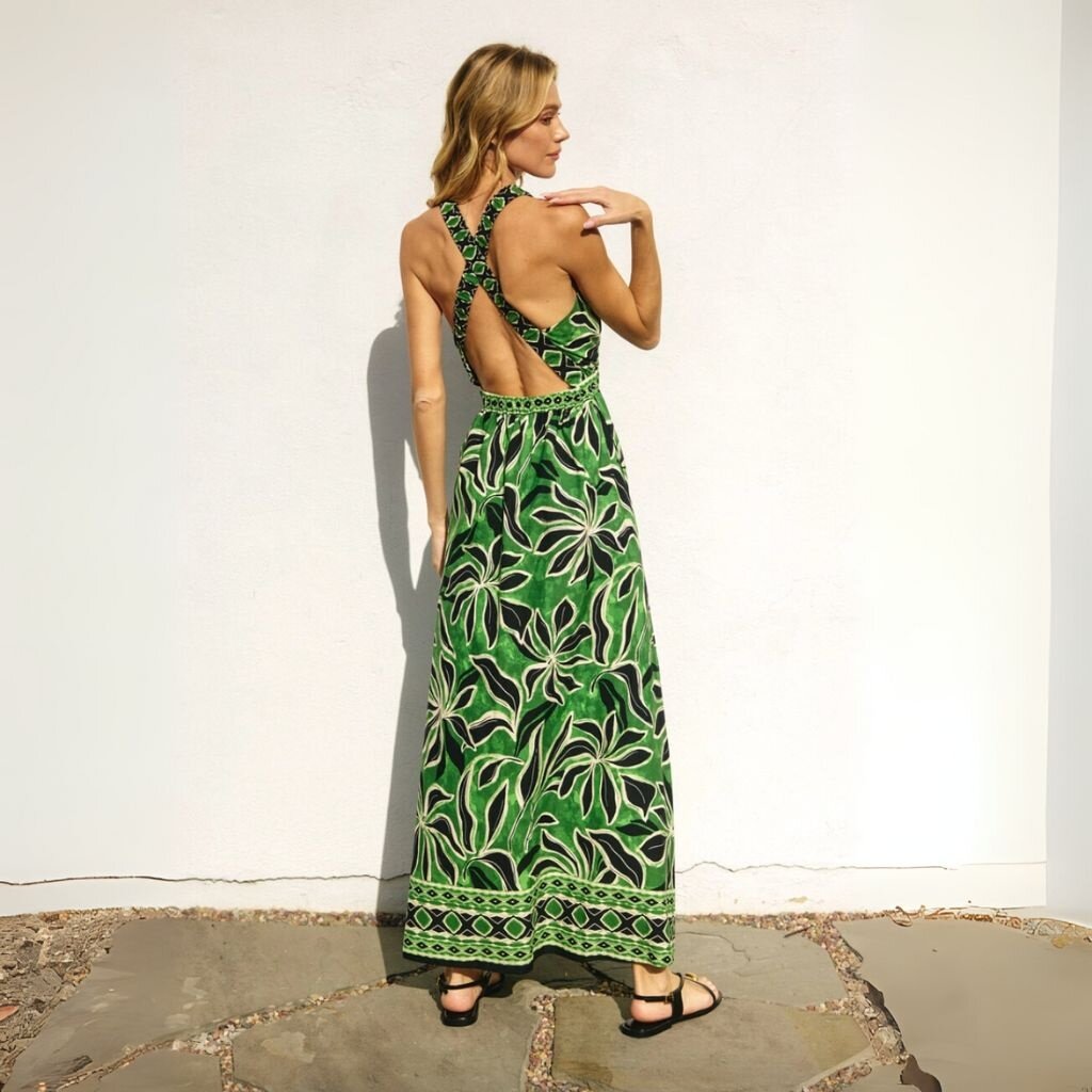 Dress Forum SUM25 Elegant Perception Crossed Back Strap Maxi Dress