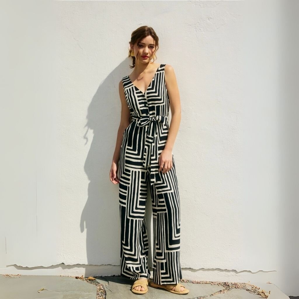 Dress Forum SUM25 Runaway Button Down Sash Belt Jumpsuit