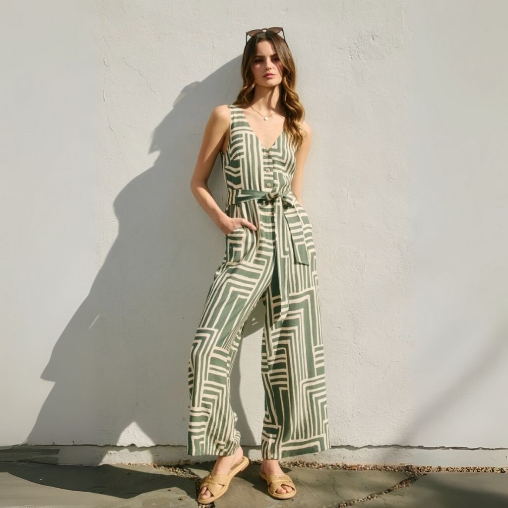 Dress Forum SUM25 Runaway Button Down Sash Belt Jumpsuit