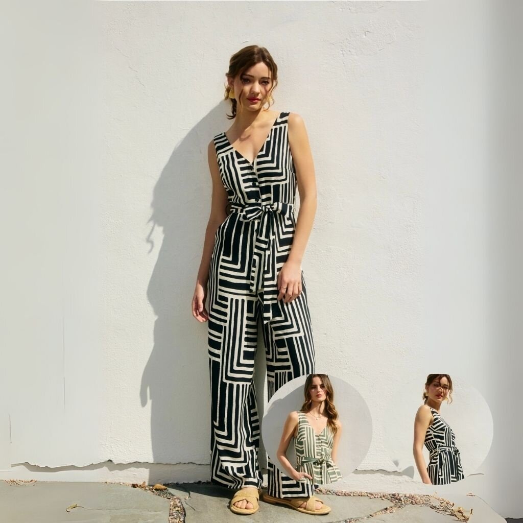 Dress Forum SUM25 Runaway Button Down Sash Belt Jumpsuit