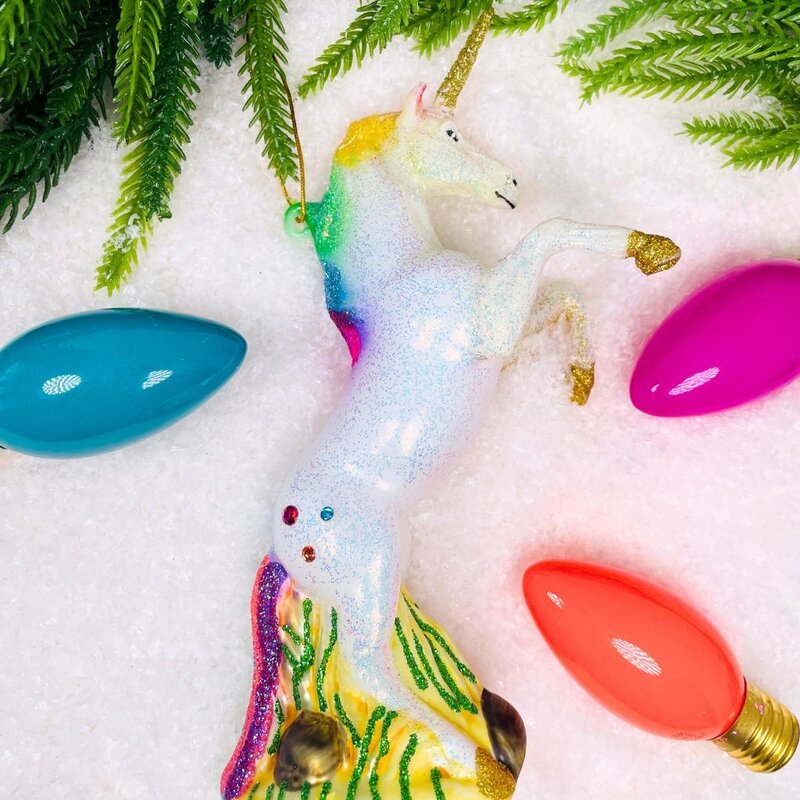 Cody Foster Glittered Rainbow Unicorn Ornament
