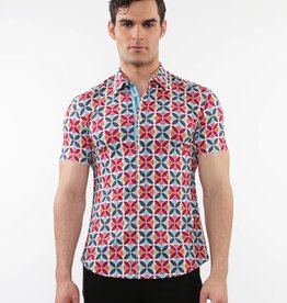Postmarc CAP25 76093 Printed Performance Short Sleeves Stretch Shirt Forest / Wine Circles