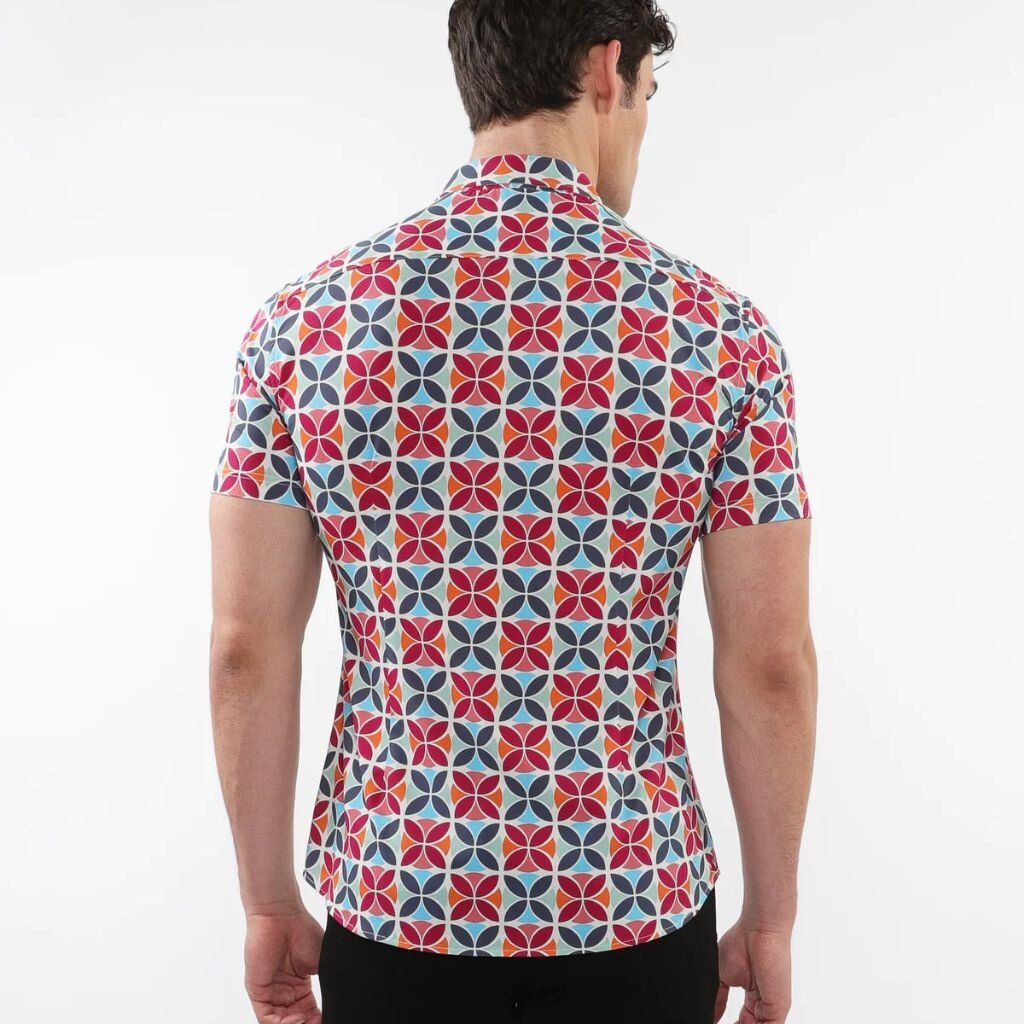 Postmarc CAP25 76093 Printed Performance Short Sleeves Stretch Shirt Forest / Wine Circles