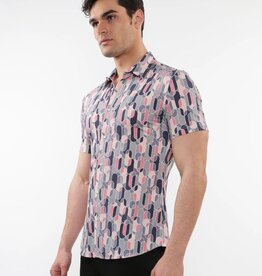 Postmarc CAP25 76094 Printed Performance Short Sleeves Stretch Shirt Blush / Grey Swirls