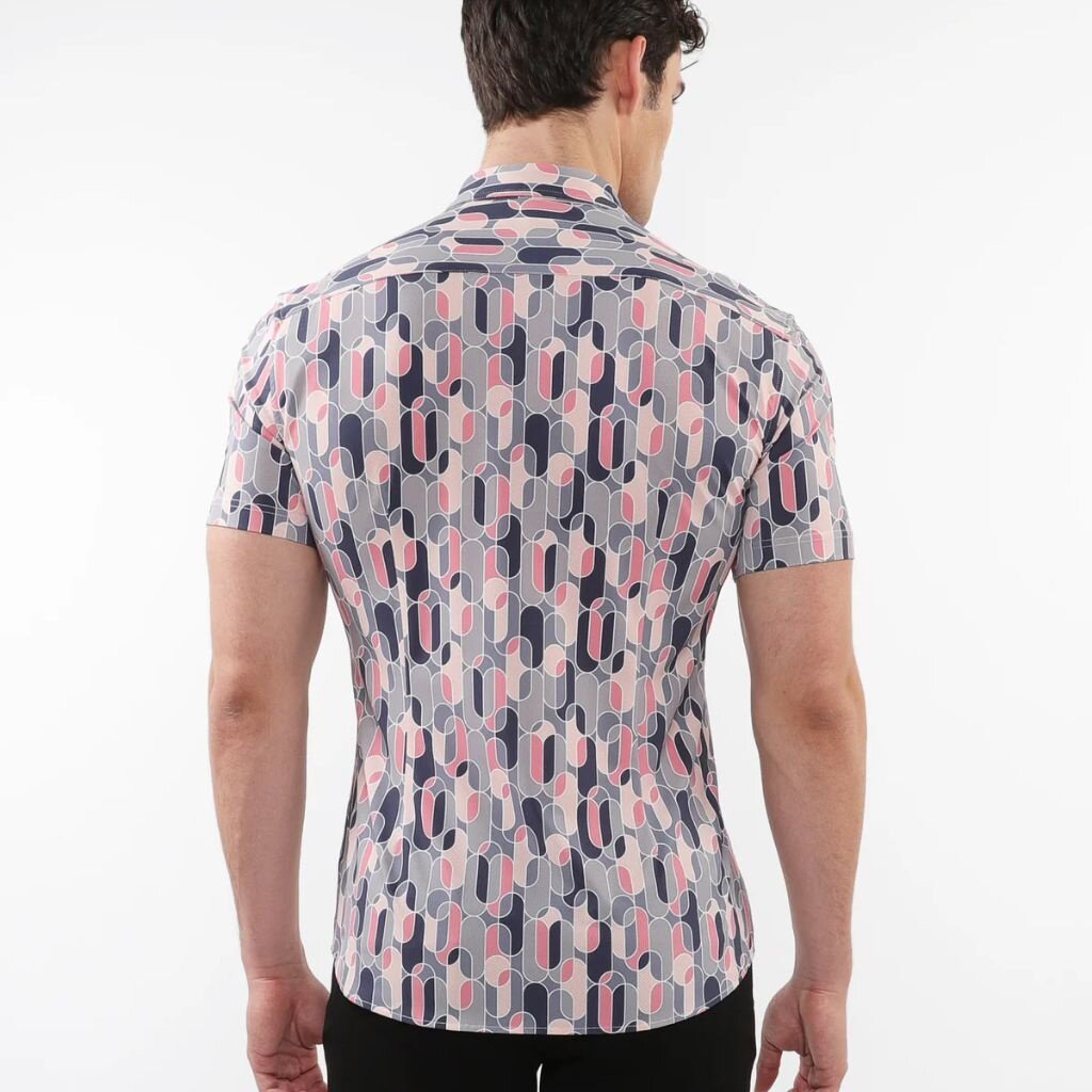Postmarc CAP25 76094 Printed Performance Short Sleeves Stretch Shirt Blush / Grey Swirls
