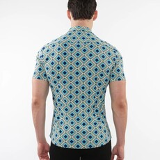 Postmarc CAP25 76095 Printed Performance Short Sleeves Stretch Shirt  Aqua / Navy Diamonds
