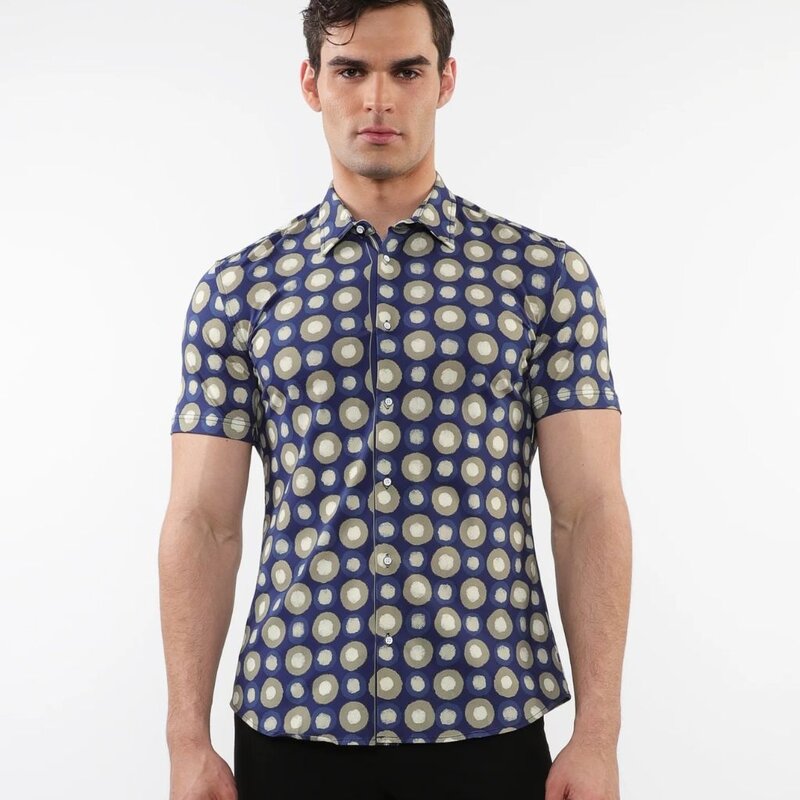 Postmarc CAP25 76096 Printed Performance Short Sleeves Shirt Navy / Sage Circles