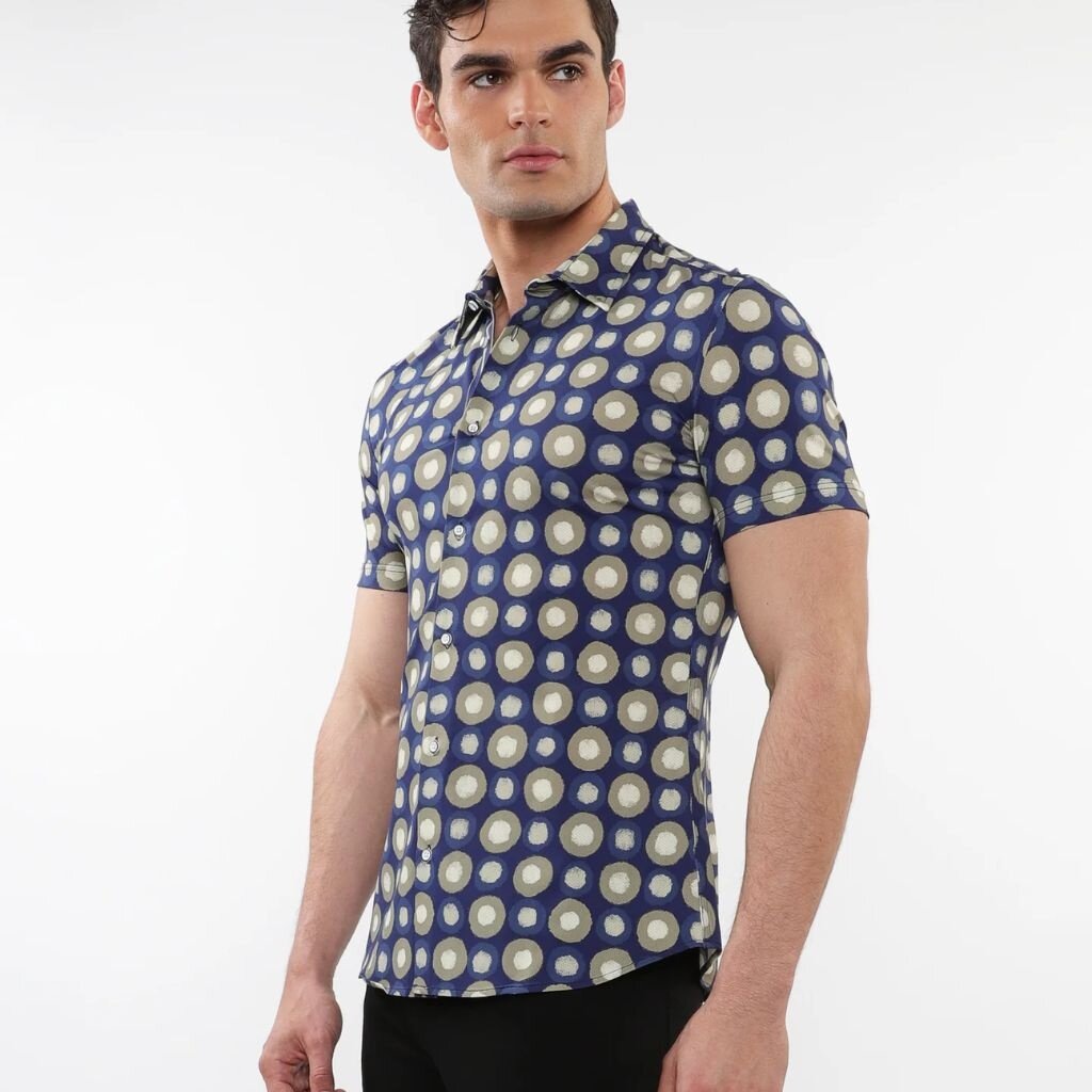 Postmarc CAP25 76096 Printed Performance Short Sleeves Shirt Navy / Sage Circles