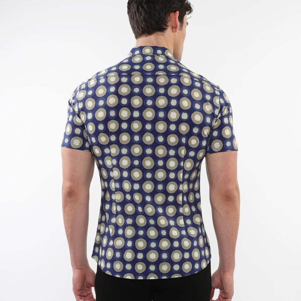 Postmarc CAP25 76096 Printed Performance Short Sleeves Shirt Navy / Sage Circles